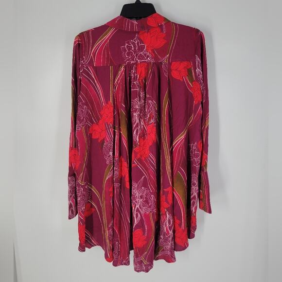 Free People Floral V Neck Feild Of Flowers Long Sleeve Tunic Mini Dress S - Picture 8 of 10